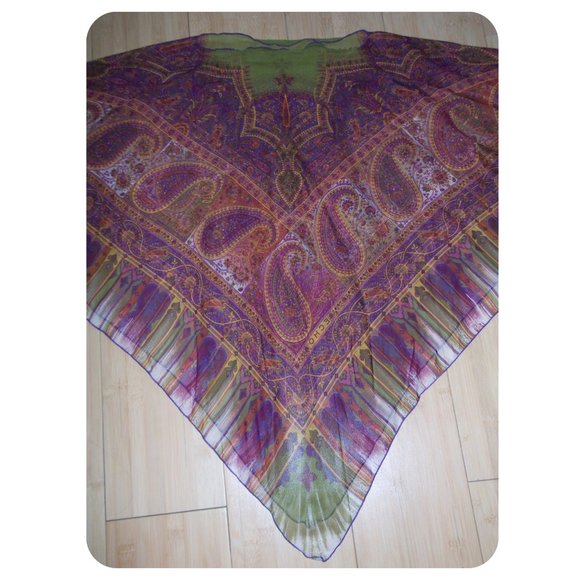 ECHO 100% Silk Handkerchief Scarf Blouse Poncho - Picture 14 of 14